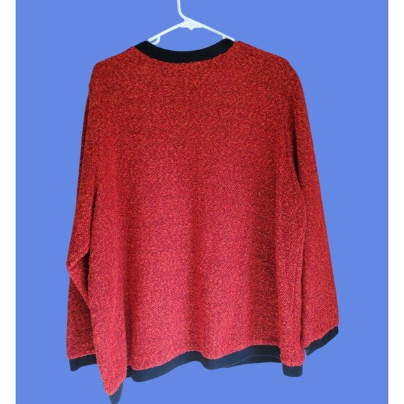 Vtg 90s CD Daniels 1X Red & Black Floral Embroidered Beaded Sweater - Video - Picture 6 of 8